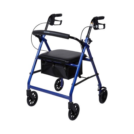 Blue four-wheel rollator — right view
