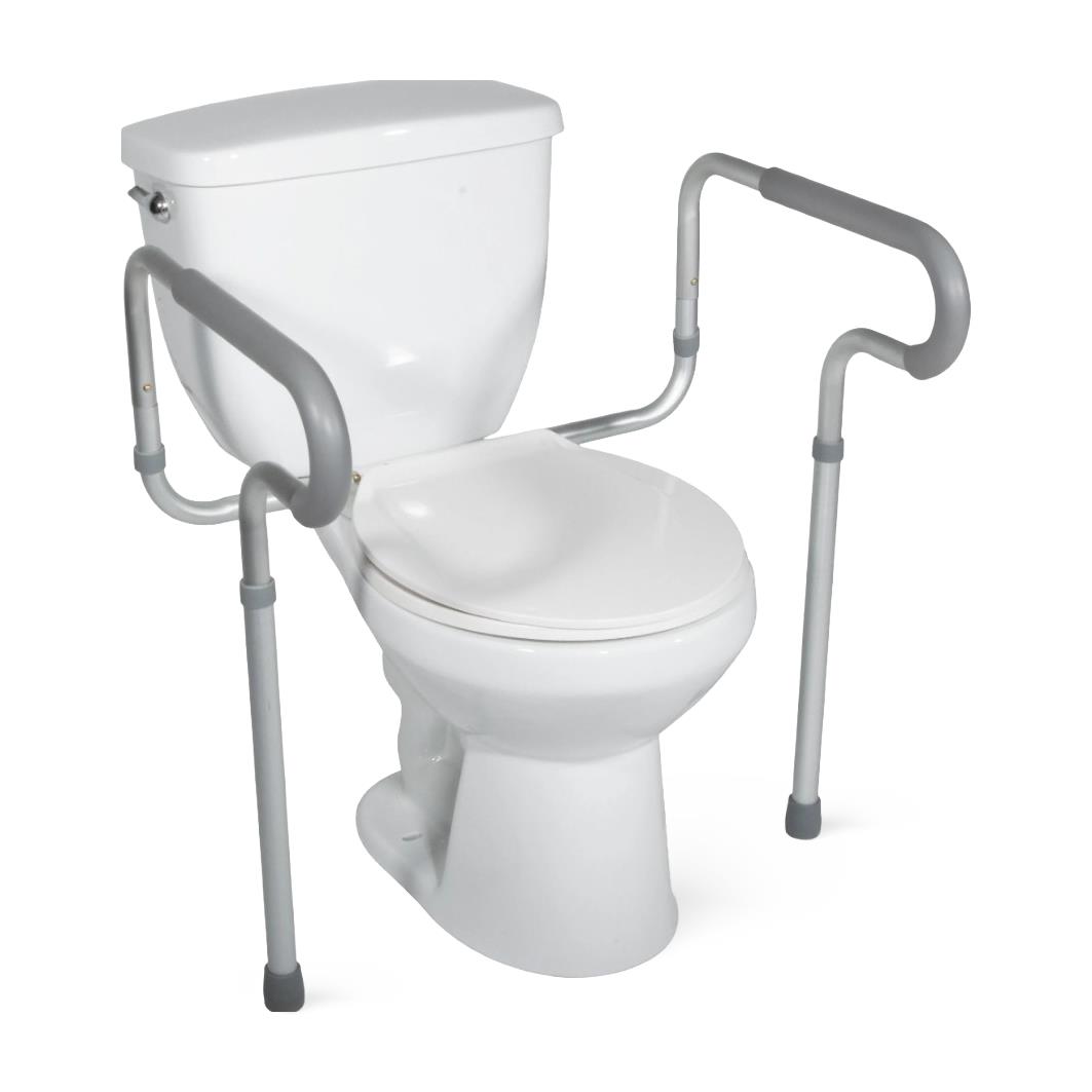 Drive toilet safety frame with padded armrests mounted on toilet